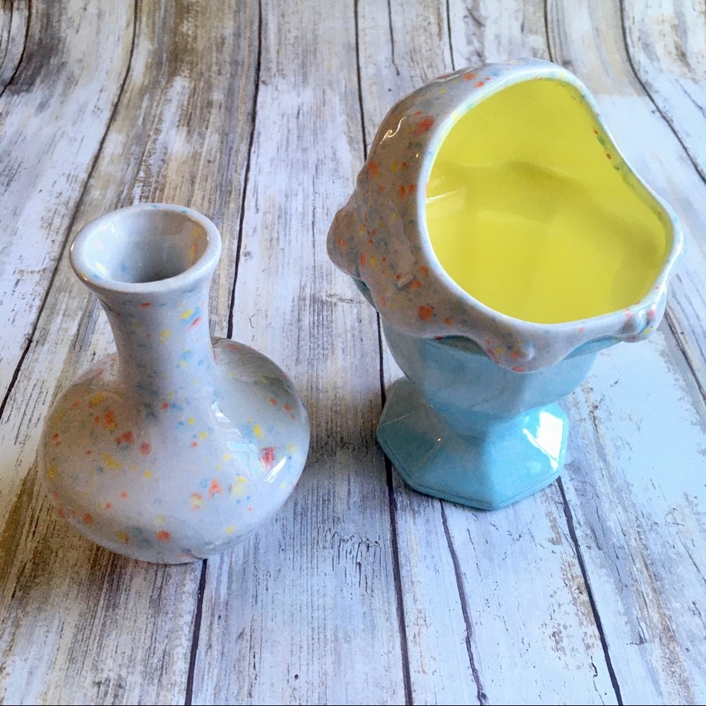 Ceramic vase, ice cream bowl set painted terrazzo